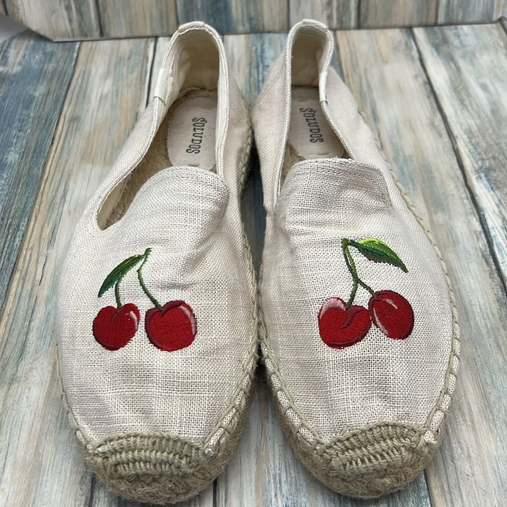 Soludos Cream Espadrilles with Red Cherry Embroidery